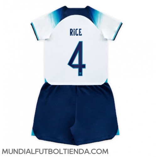Camiseta Inglaterra Declan Rice #4 Primera Equipación Replica Mundial 2022 para niños mangas cortas (+ Pantalones cortos)